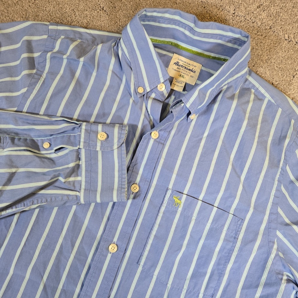 Abercrombie & Fitch Mens Large Light Blue White Striped Muscle Button Down Y2K